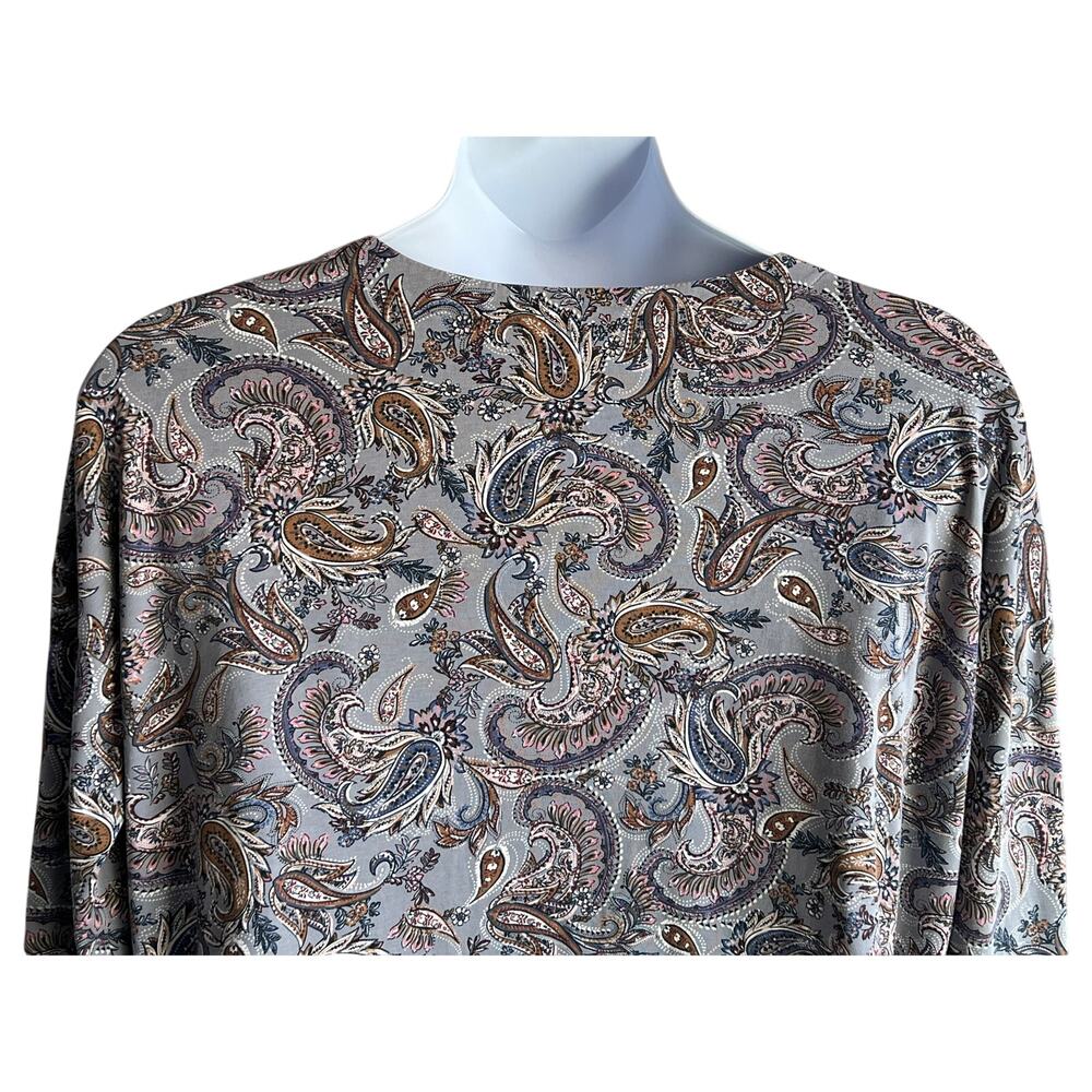 J. JILL SIMPLY SUPIMA V-NECK TUNIC TOP GRAY PAISLEY PRINT WOMENS LARGE - Picture 7 of 11